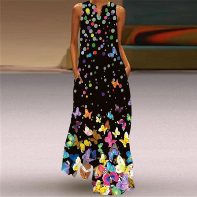 Digital Printed Butterflies Maxi Dress - Vz Collection