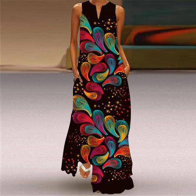 Digital Printed Pearl Drop Maxi Dress - Vz Collection