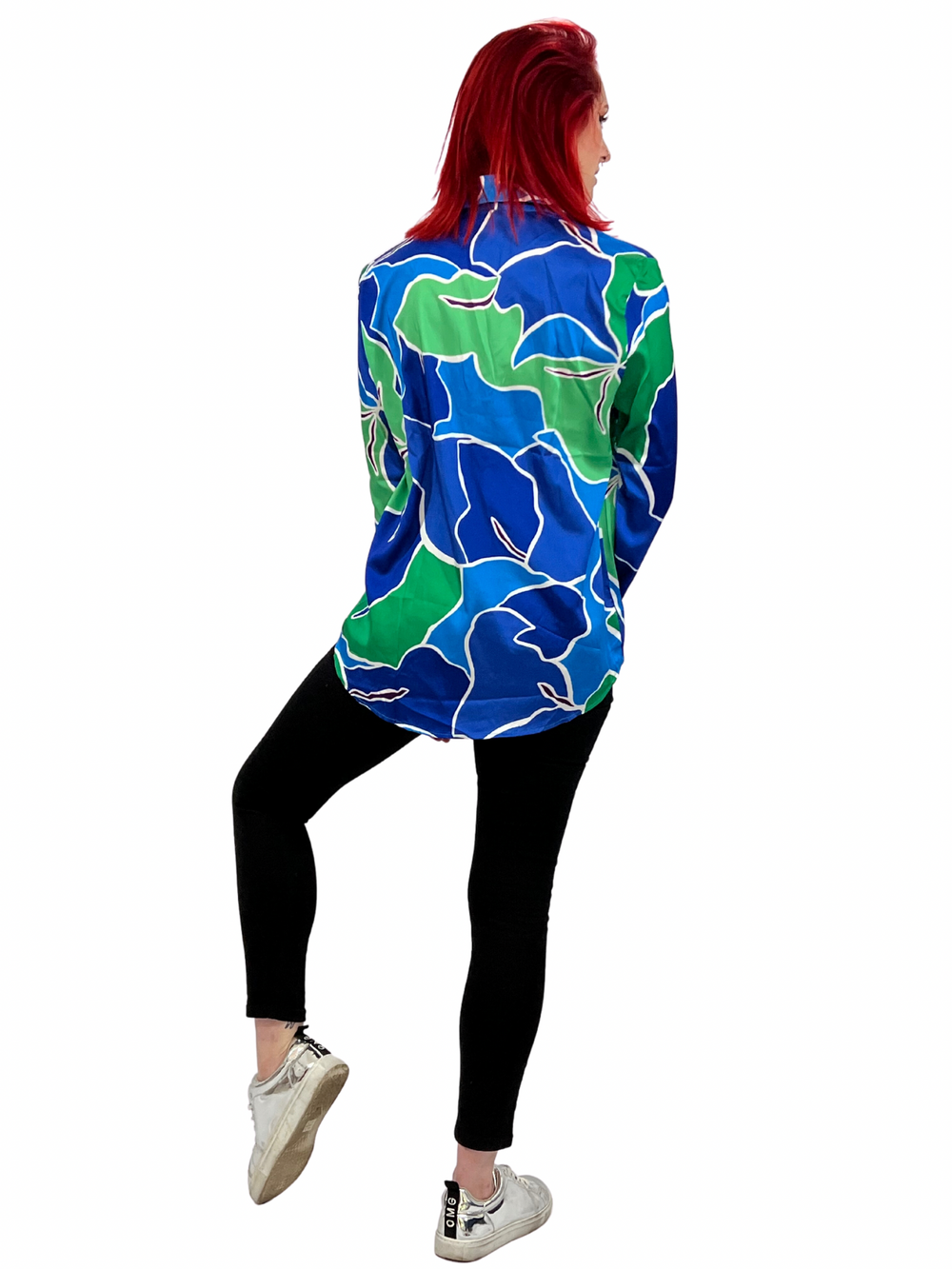 Collarless Blue and Green Pattern Shirt - Vz Collection