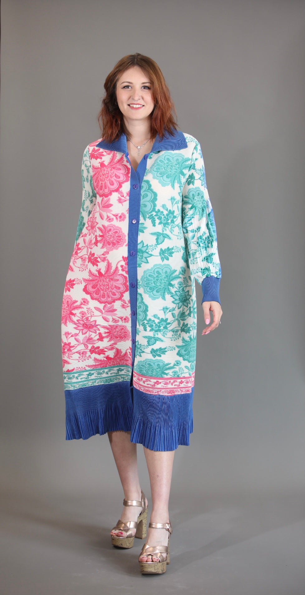 Multi Colour Plisse Dress- Orange