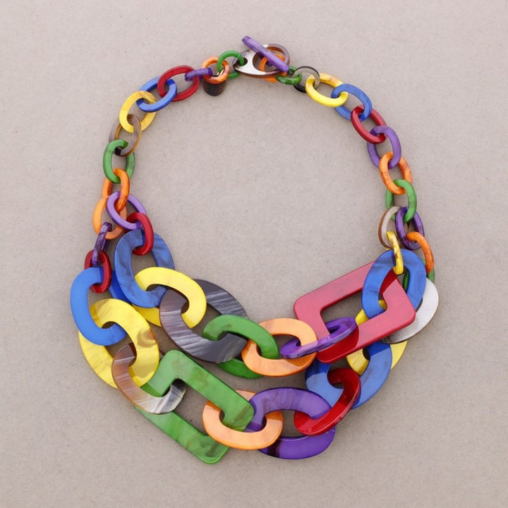 Multi Coloured Double Link Necklace - Vz Collection