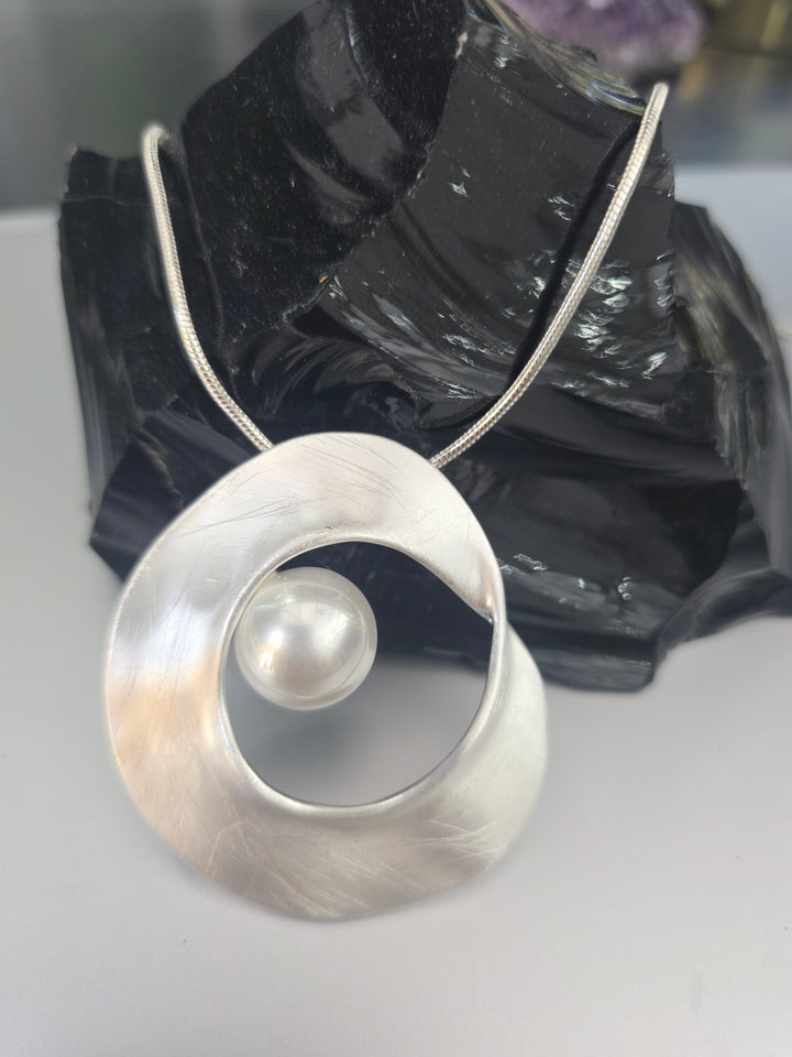 Pearl With A Twist Brushed Silver Pendant
