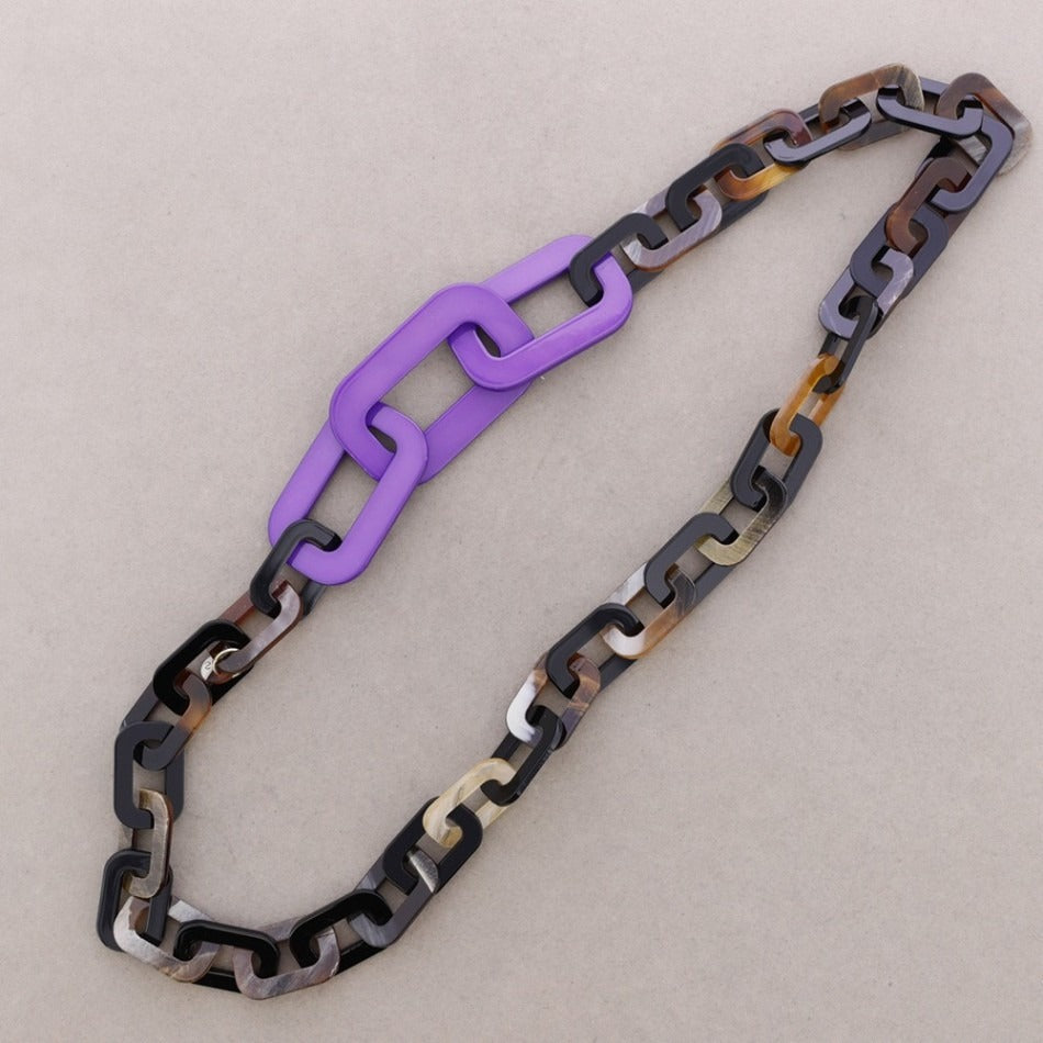 Long Bold Purple With Brown Links  Necklace - Vz Collection