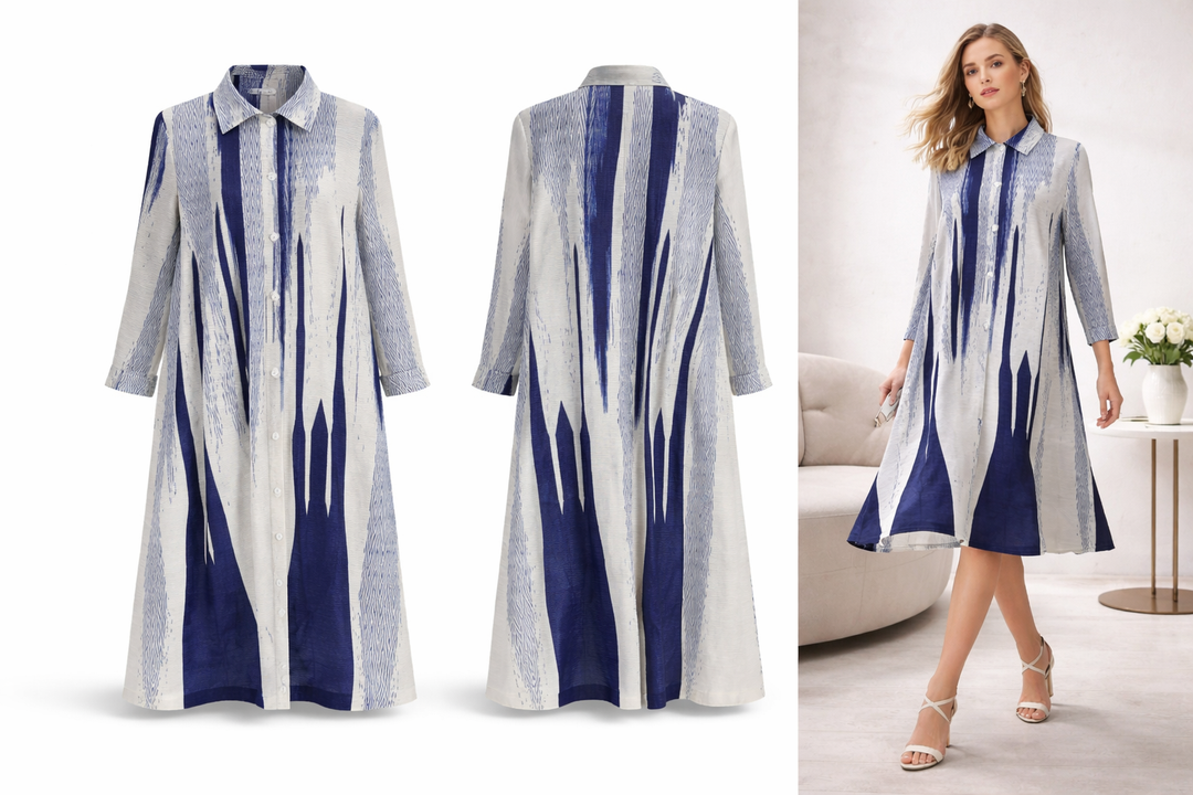 Ocean Drift Plissé Dress - Navy/Ivory - Vz Collection