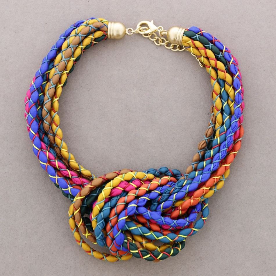 Multi Weave Statement Necklace - Blues
