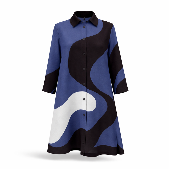 Midnight Wave Plissé Dress - Blue & Black - Vz Collection