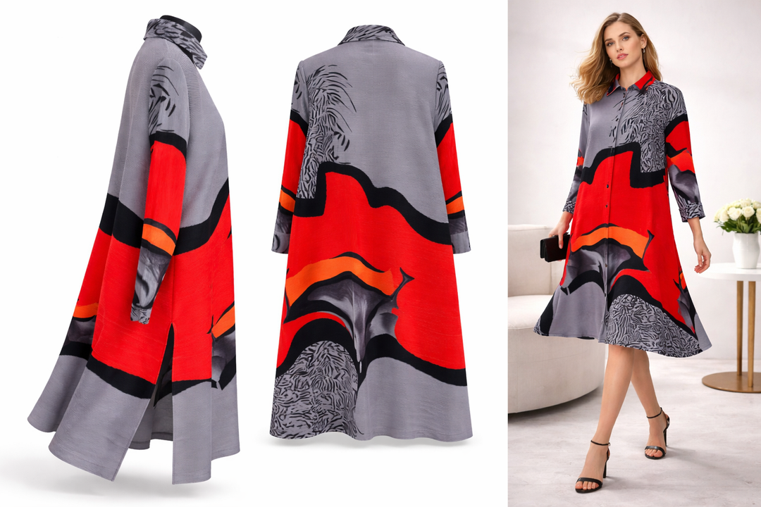 Scarlet Eclipse Plissé Swing Dress - Vz Collection