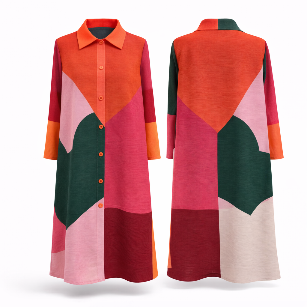 Coral Bloom Plissé Swing Dress - Vz Collection