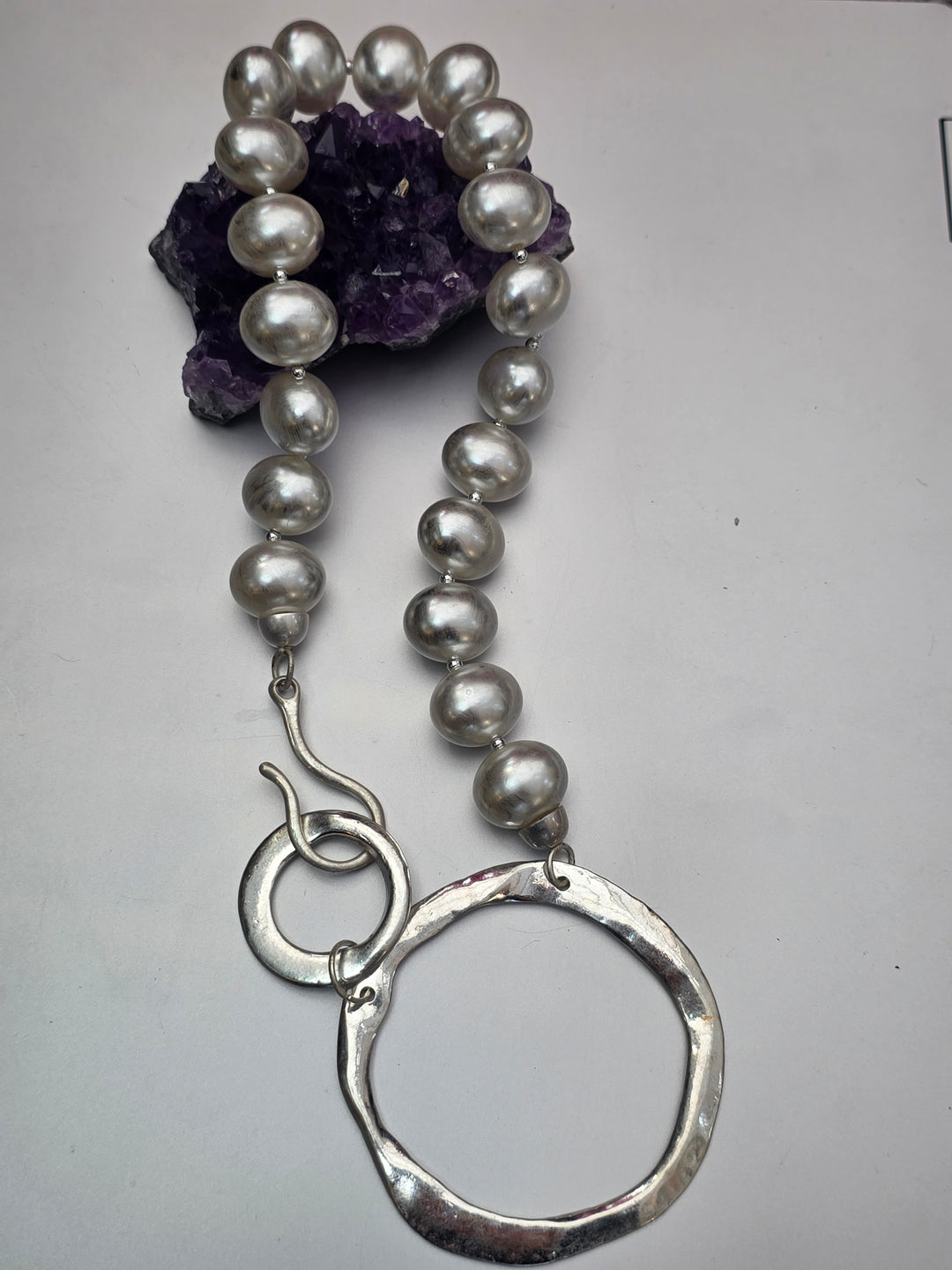 Statement Contemporary Pearl Necklace With Extra Large Clasp