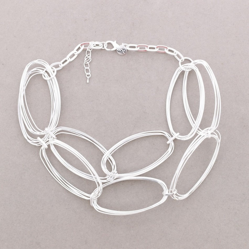 Silver Oval Link Statement Necklace - Vz Collection