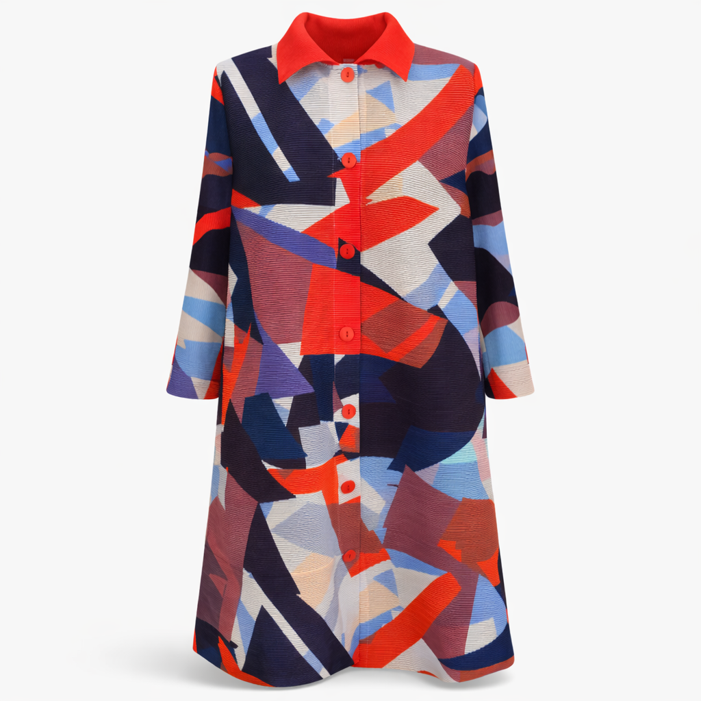 Aurora Prism Plissé Dress - Orange/Navy - Vz Collection