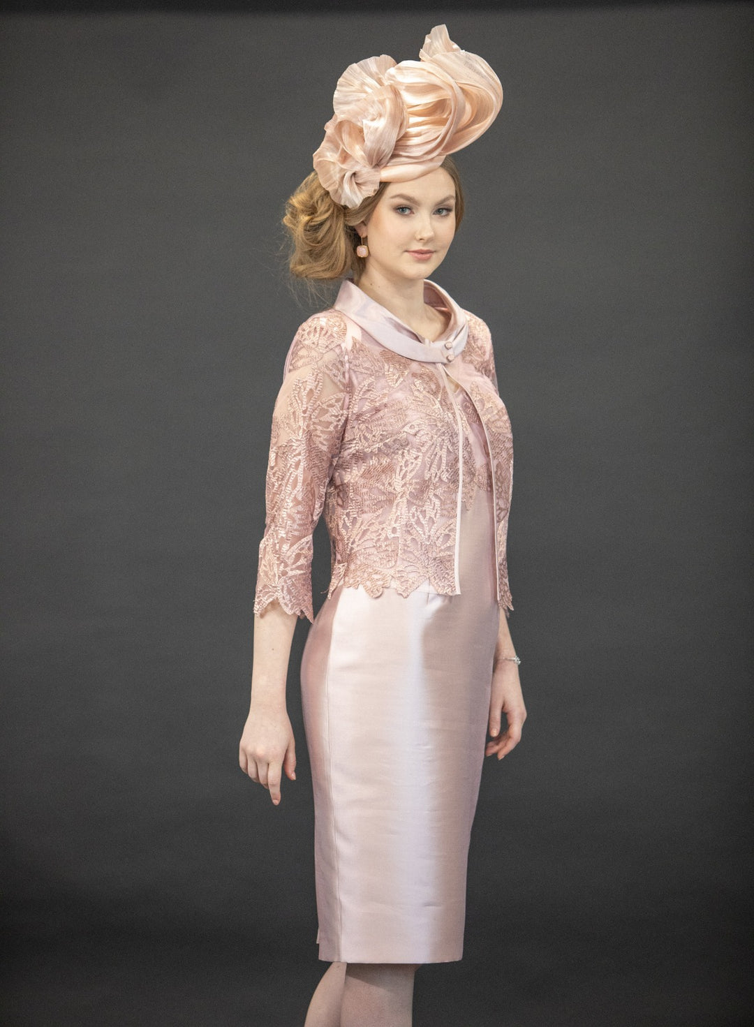 Silk Mother of the Bride/Groom Dress with Lace Jacket Champagne Pink - Vz Collection