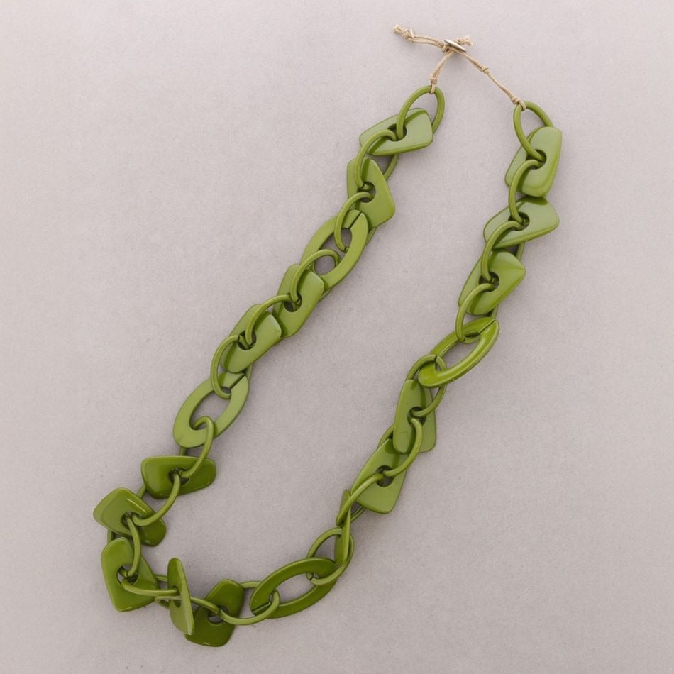 Long Asymetrical  Green Resin Bead Necklace - Vz Collection