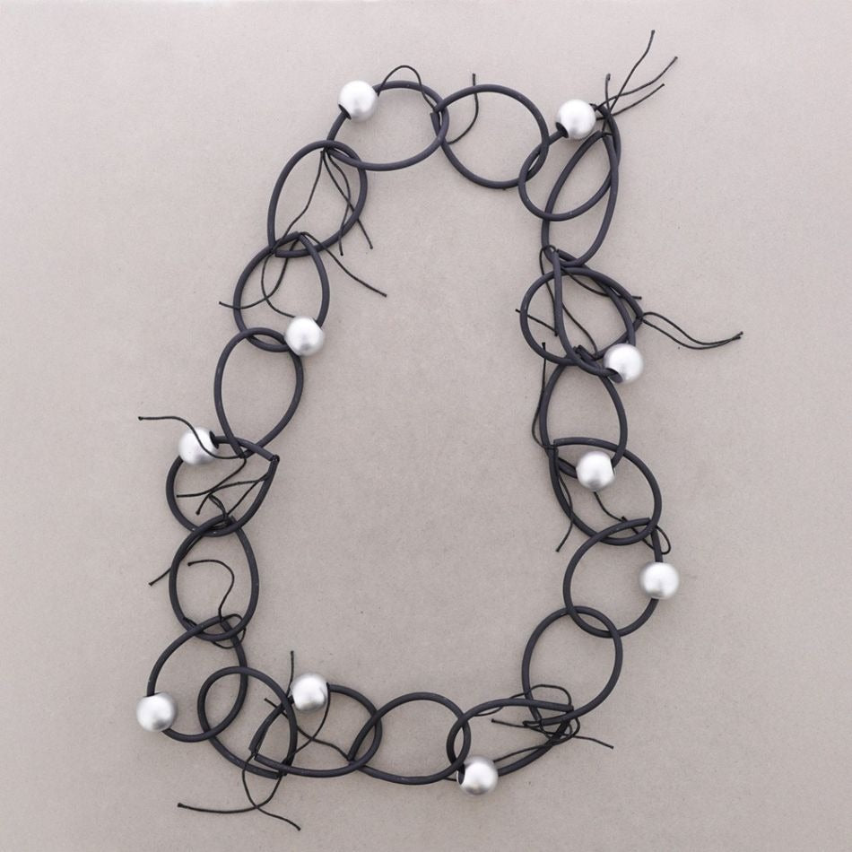 Black Silicone Link Necklace With Fringe - Vz Collection