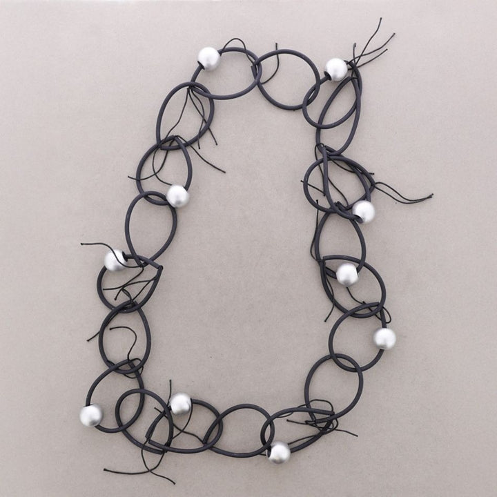 Black Silicone Link Necklace With Fringe - Vz Collection