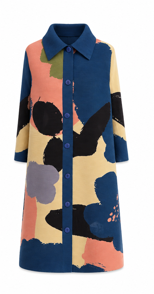Kasumi - Abstract Brush Stroke Plisse Dress