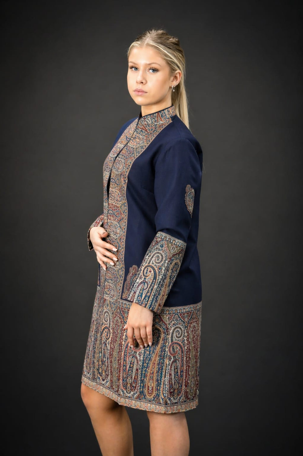 Upcycled Jamawar Shawl Coat – Timeless Elegance with Modern Versatility - Vz Collection