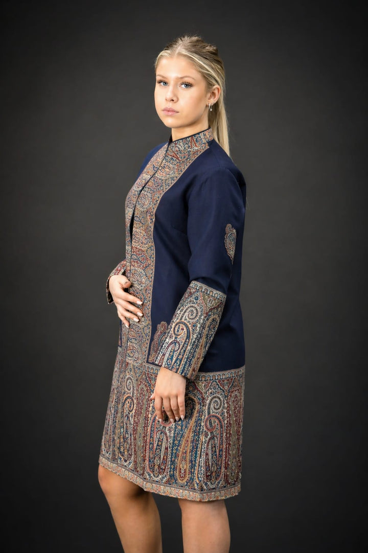 Upcycled Jamawar Shawl Coat – Timeless Elegance with Modern Versatility - Vz Collection