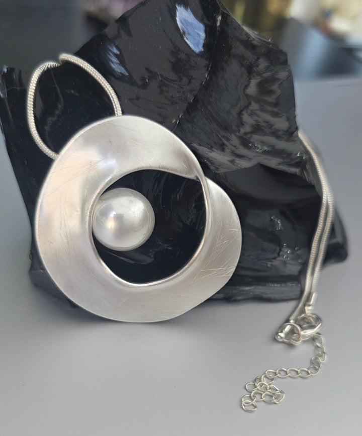 Pearl With A Twist Brushed Silver Pendant