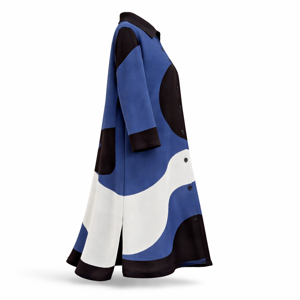 Midnight Wave Plissé Dress - Blue & Black - Vz Collection