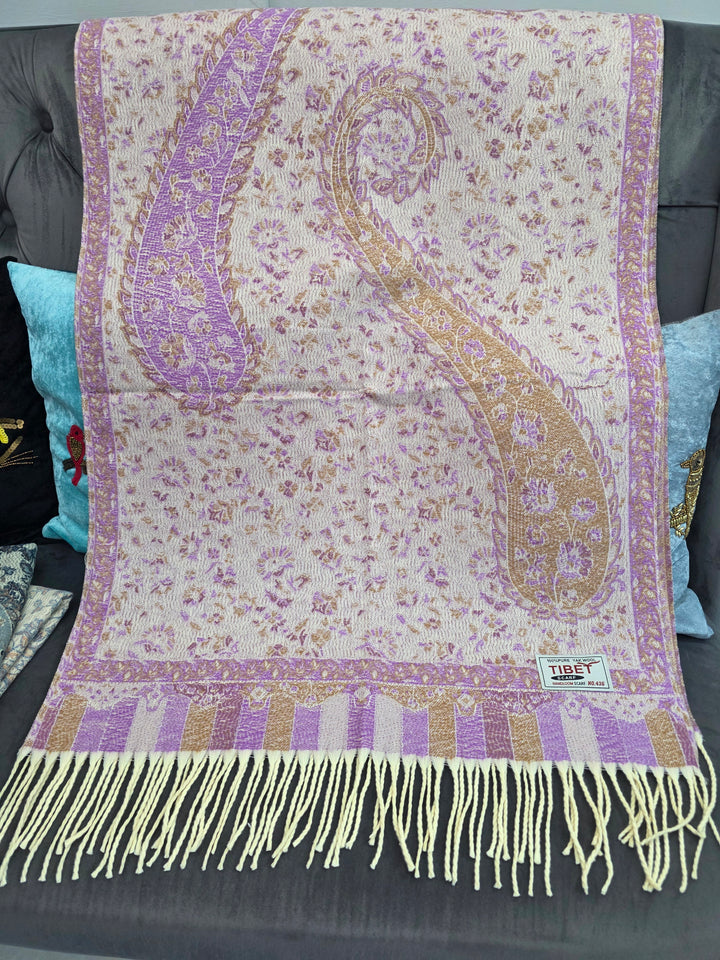 Lilac With Pink Paisley Pattern Scarf/Stall in 100% Yak's Wool