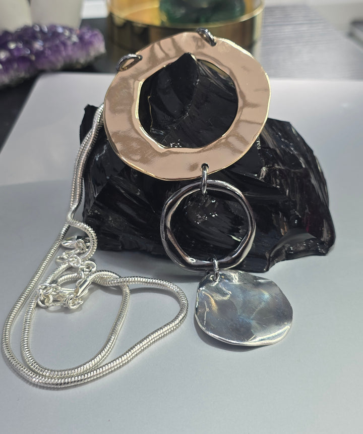 Tri-Colour Pendant On Long Chain