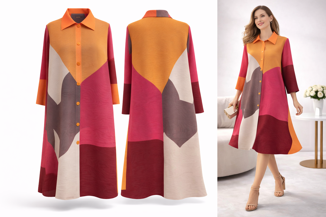 Sunset Geometry Plissé Swing Dress - - Vz Collection