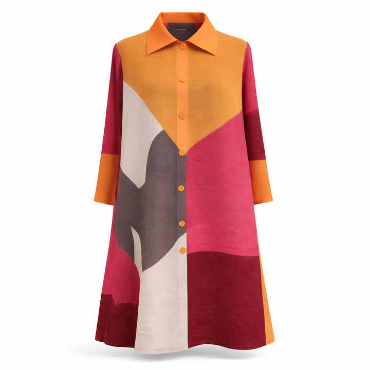 Sunset Geometry Plissé Swing Dress - - Vz Collection