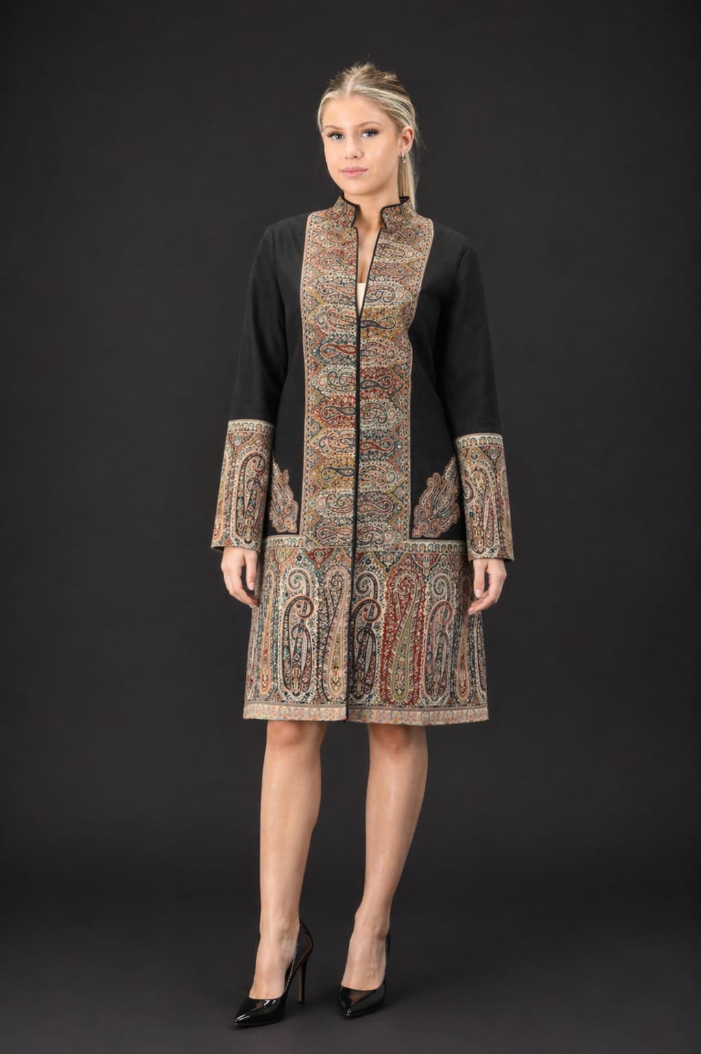 Upcycled Jamawar Shawl Coat – Timeless Elegance with Modern Versatility - Vz Collection