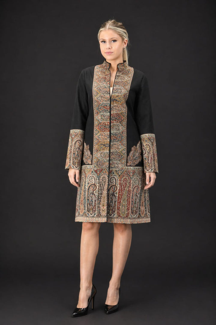 Upcycled Jamawar Shawl Coat – Timeless Elegance with Modern Versatility - Vz Collection