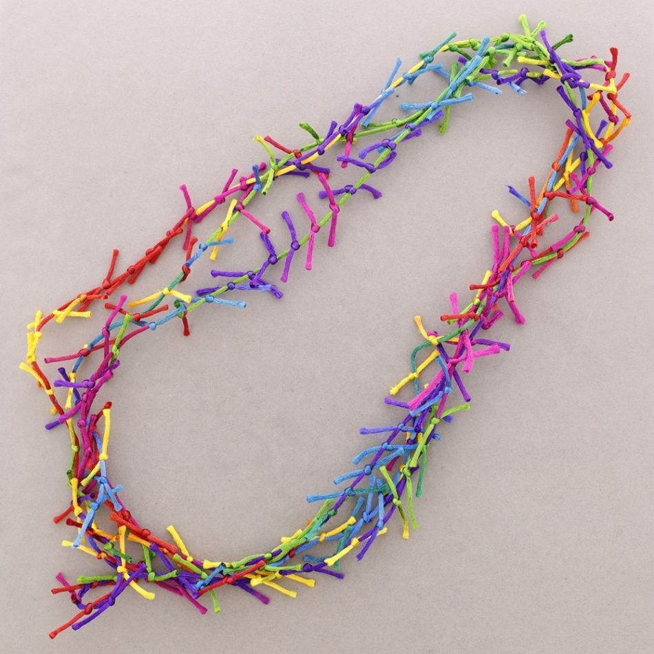 Short Necklace With Multicoloured Silk Knotted Cords - Vz Collection