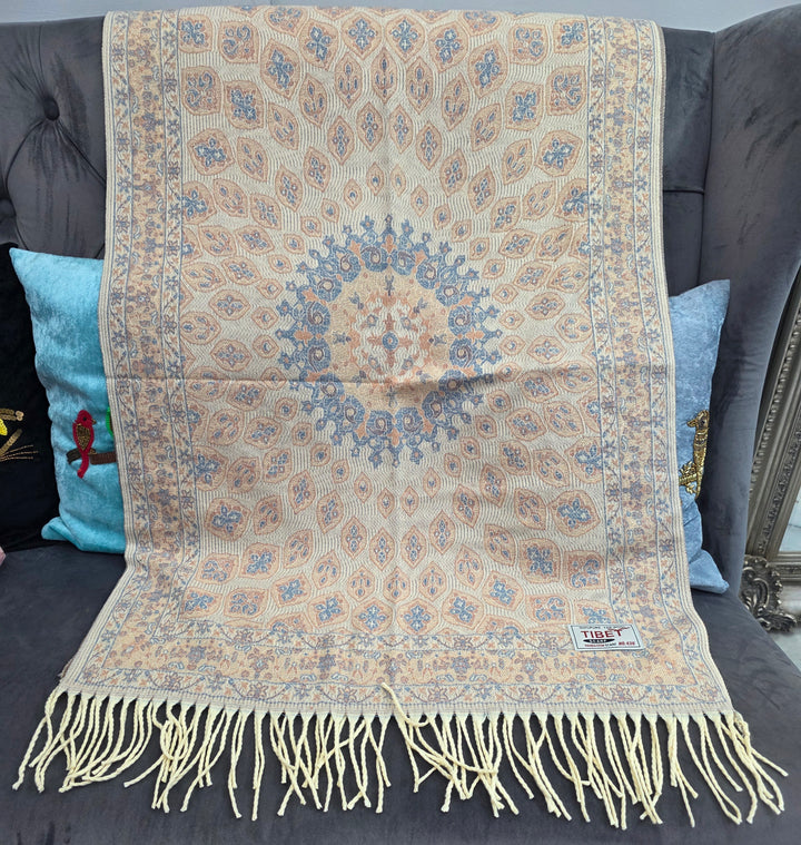 Blush With Grey  Mandala Pattern Scarf/Stall in 100% Yak's Wool