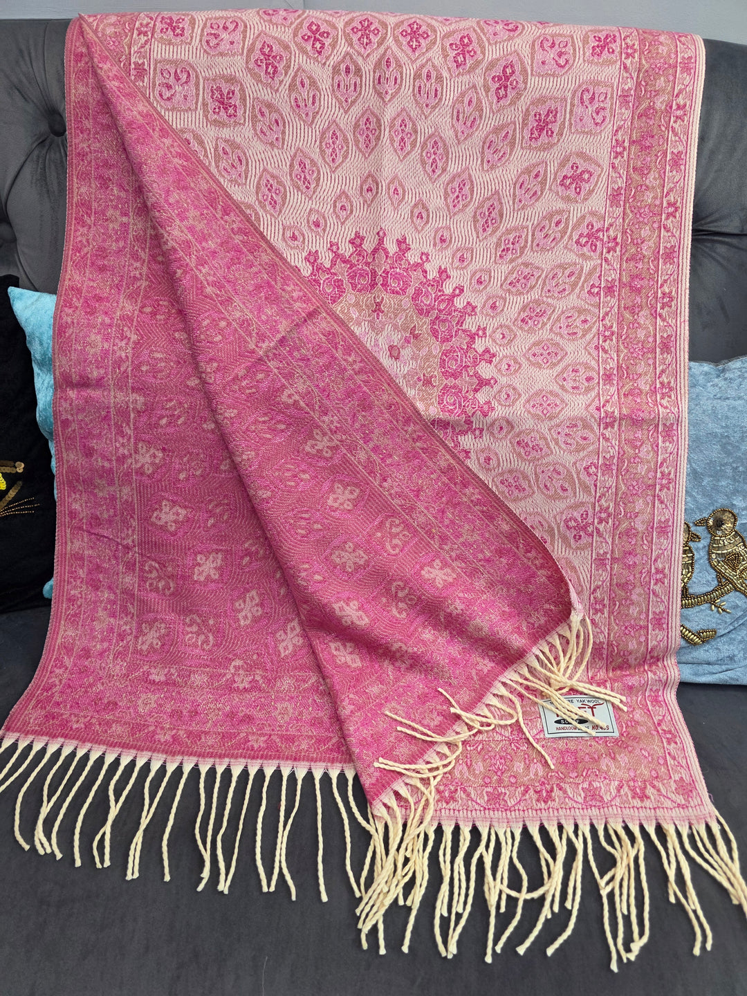 Multi Pink Mandala Pattern Scarf/Stall in 100% Yak's Wool