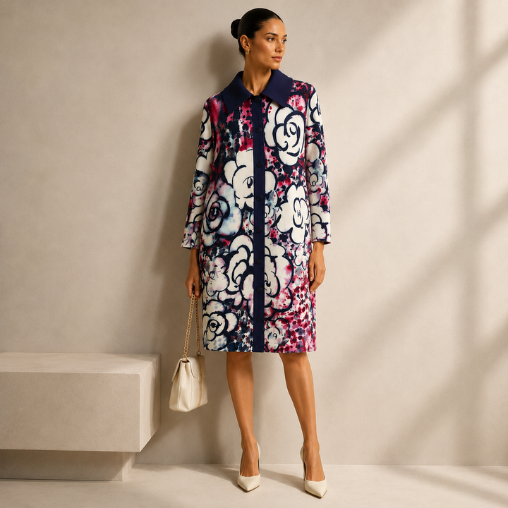 Rose Noir Bloom Plisse Dress