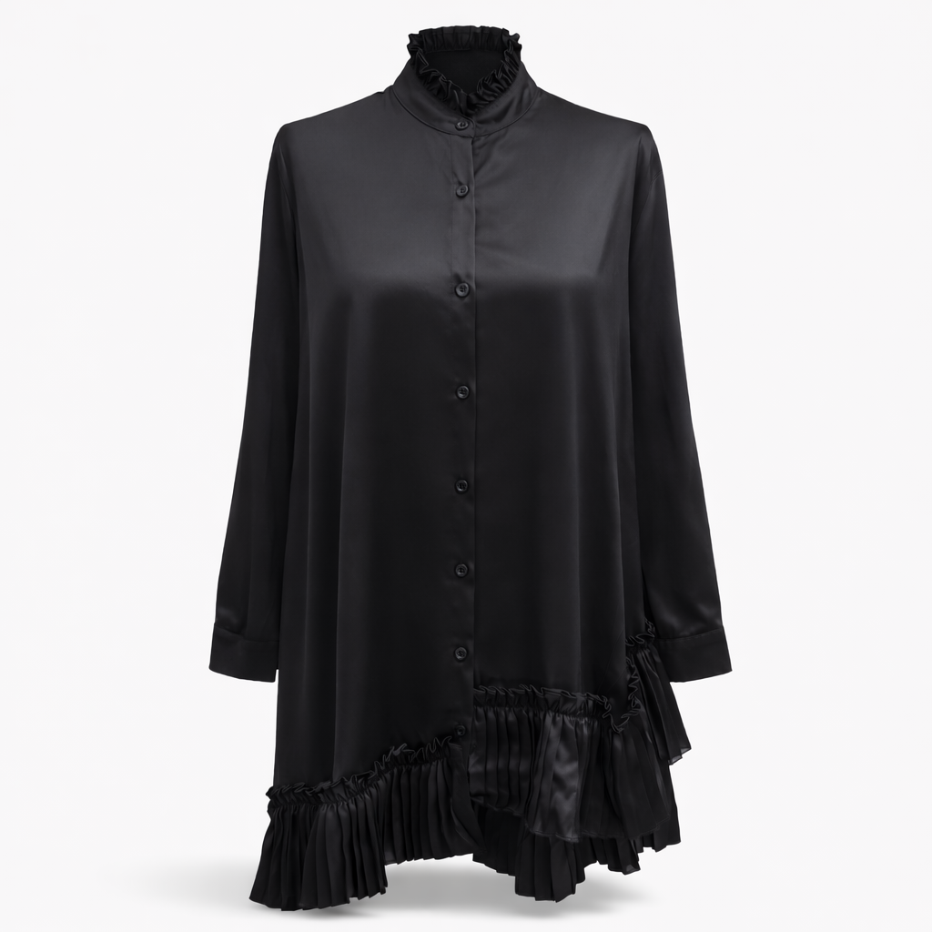 Midnight Cascade Satin Silk Dress - Vz Collection