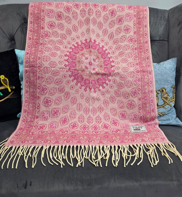 Multi Pink Mandala Pattern Scarf/Stall in 100% Yak's Wool
