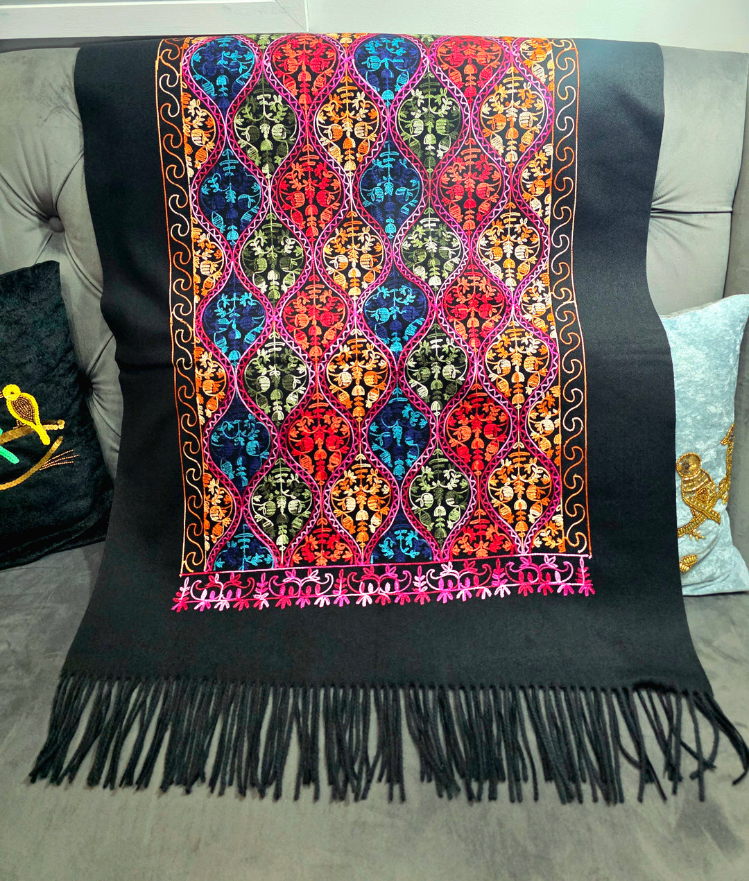 Black - Hand Embroidered Indian Shawl