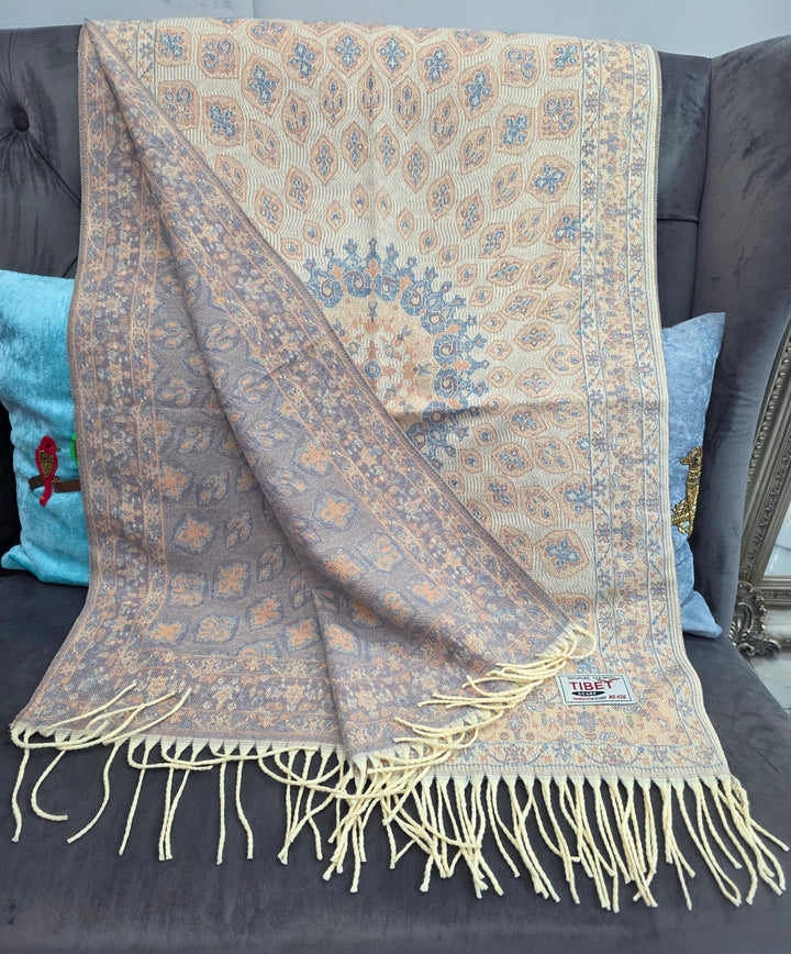 Blush With Grey  Mandala Pattern Scarf/Stall in 100% Yak's Wool