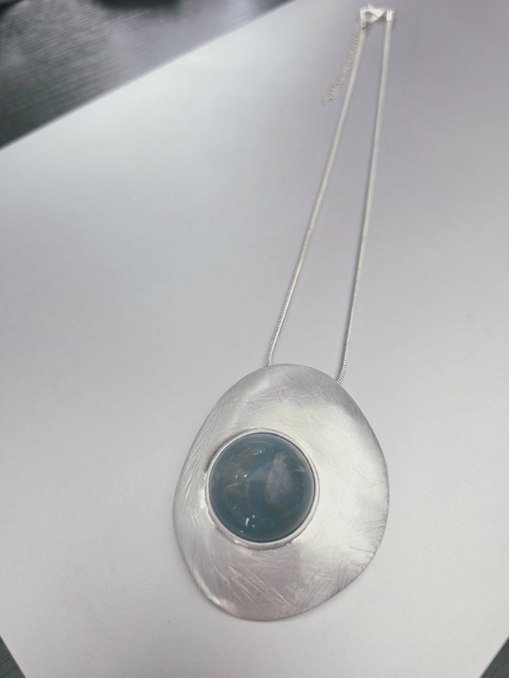 Blue Galaxy Stone On Nickel Free Silver Pendant