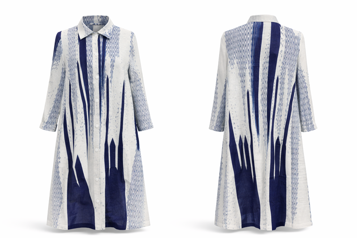 Ocean Drift Plissé Dress - Navy/Ivory - Vz Collection