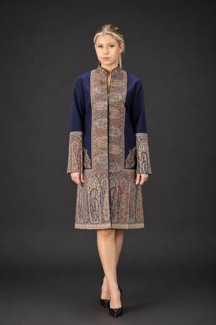 Upcycled Jamawar Shawl Coat – Timeless Elegance with Modern Versatility - Vz Collection