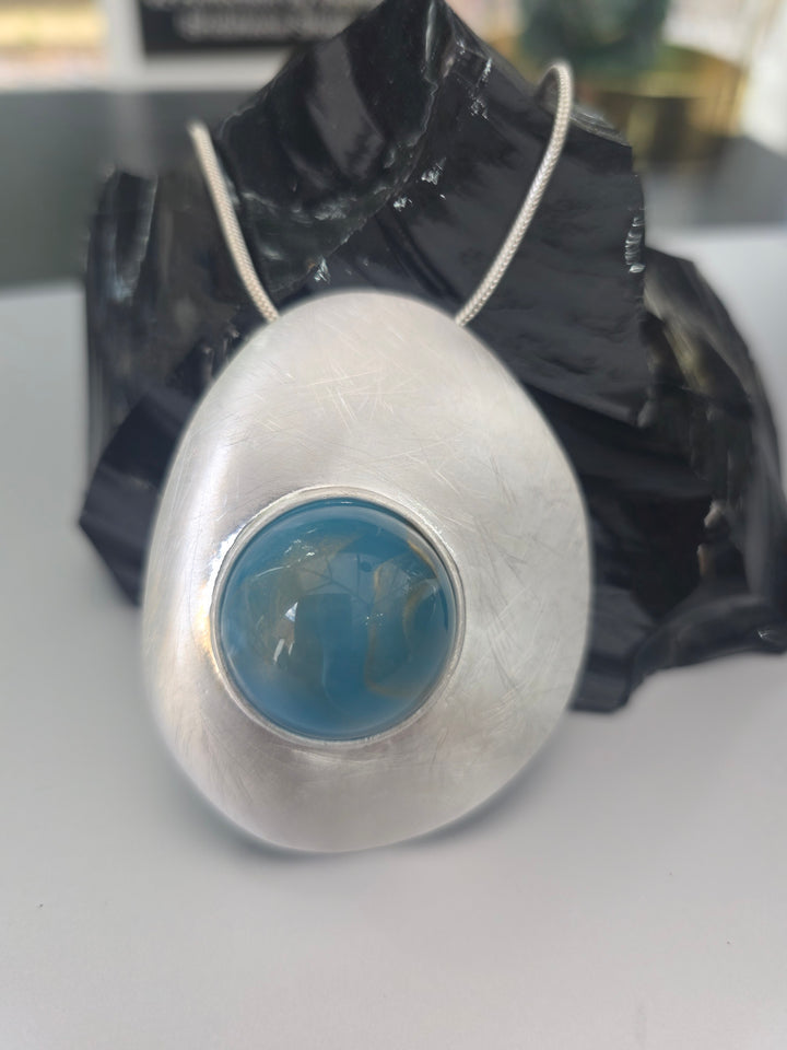 Blue Galaxy Stone On Nickel Free Silver Pendant