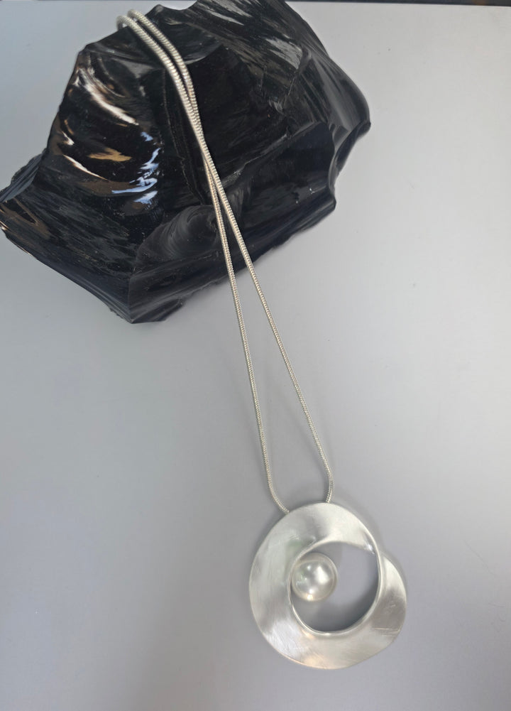 Pearl With A Twist Brushed Silver Pendant