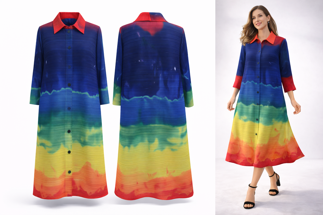 Aurora Spectrum Plissé Shirt Dress - Vz Collection