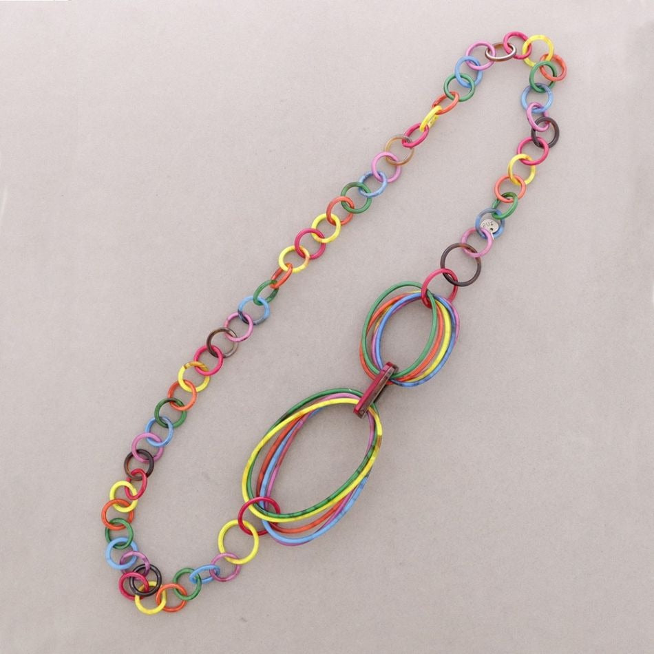 Playful Resin Shapes Linked In Long Necklace - Vz Collection