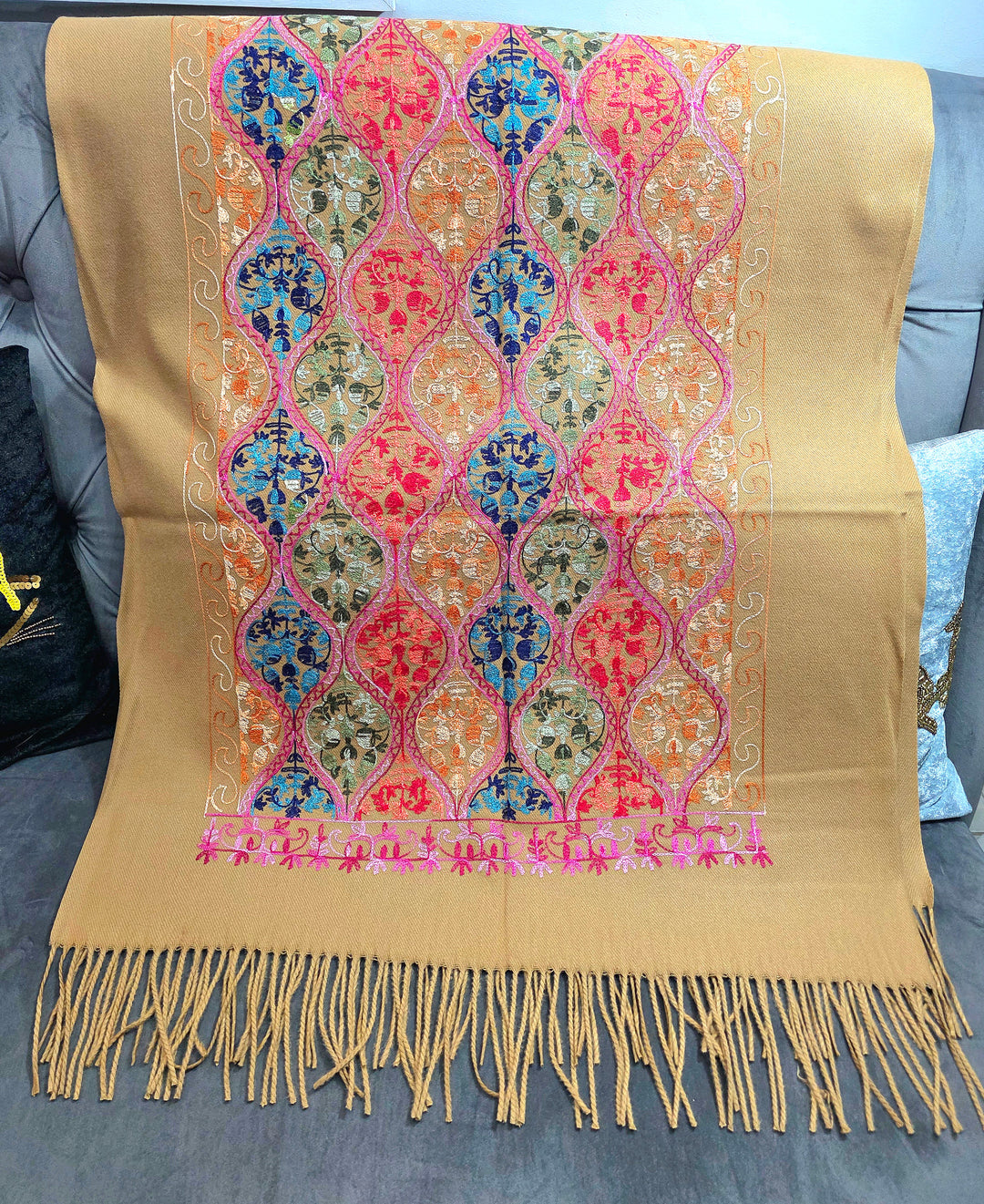Blush- Hand Embroidered Indian Shawl