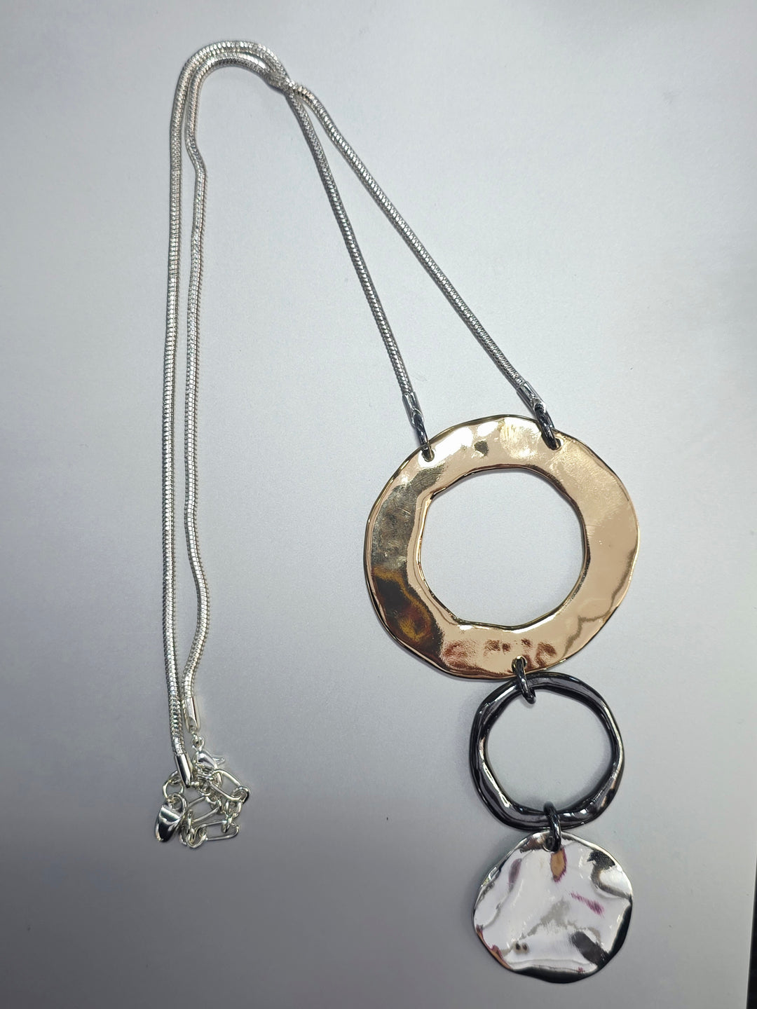 Tri-Colour Pendant On Long Chain