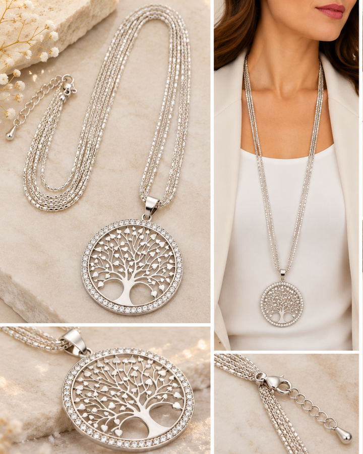 Art Nouveau influenced Laser Cut Tree of Life Pendant Long Necklace - Vz Collection