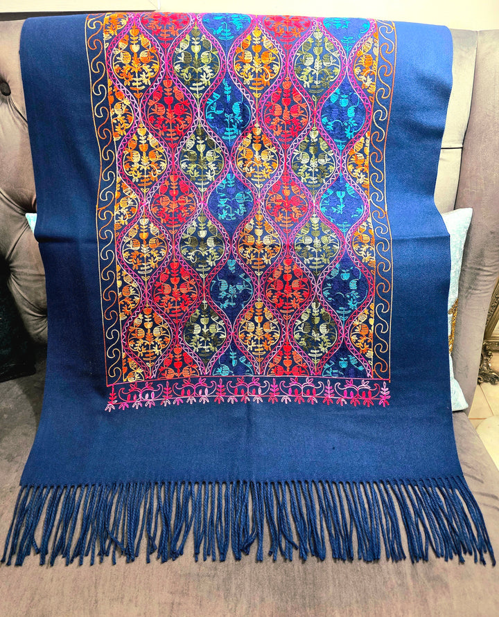 Blue-Hand Embroidered Indian Shawl