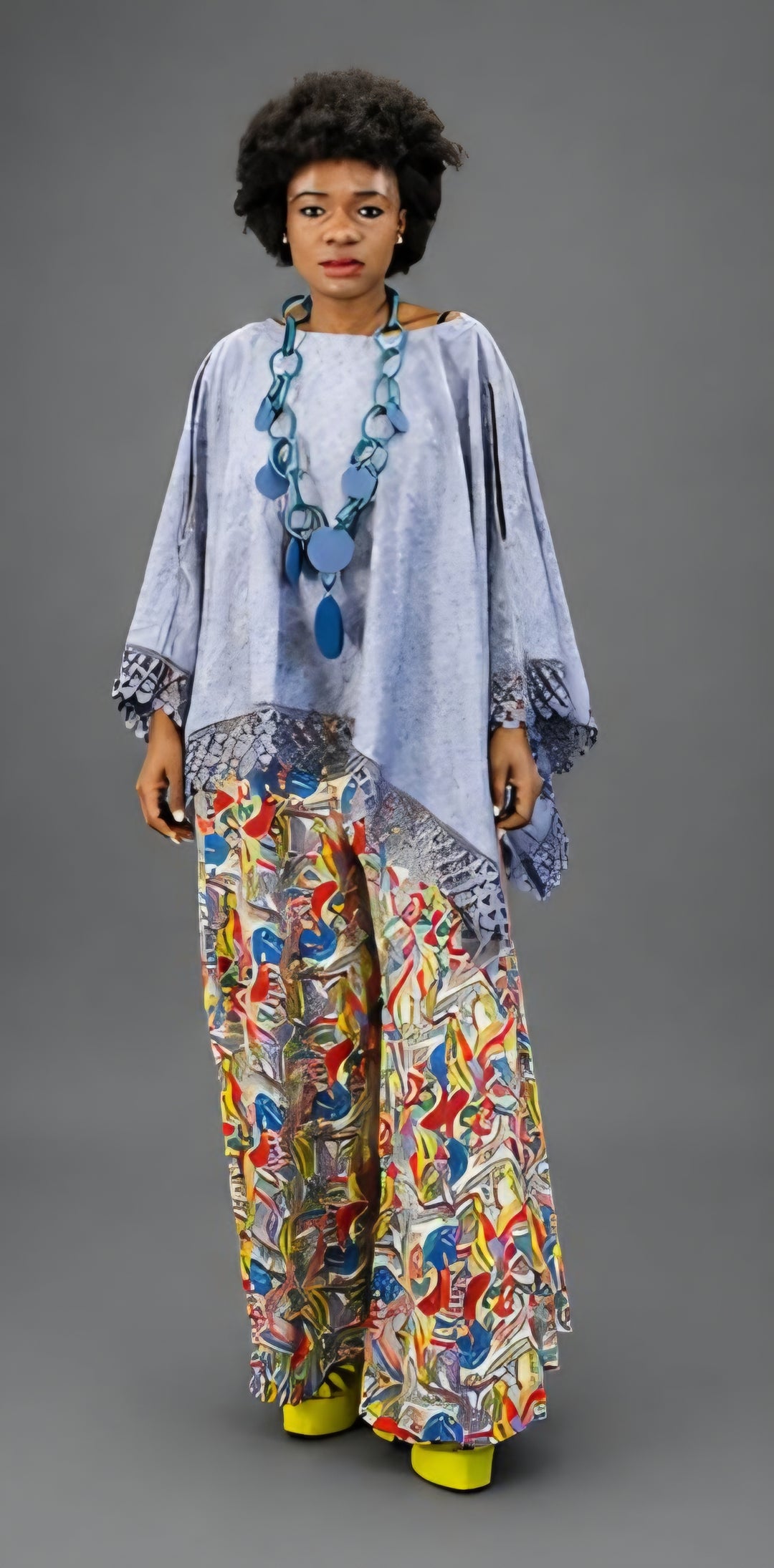 Broidery Glaze Cotton Poncho Top with Lace Edging - Vz Collection